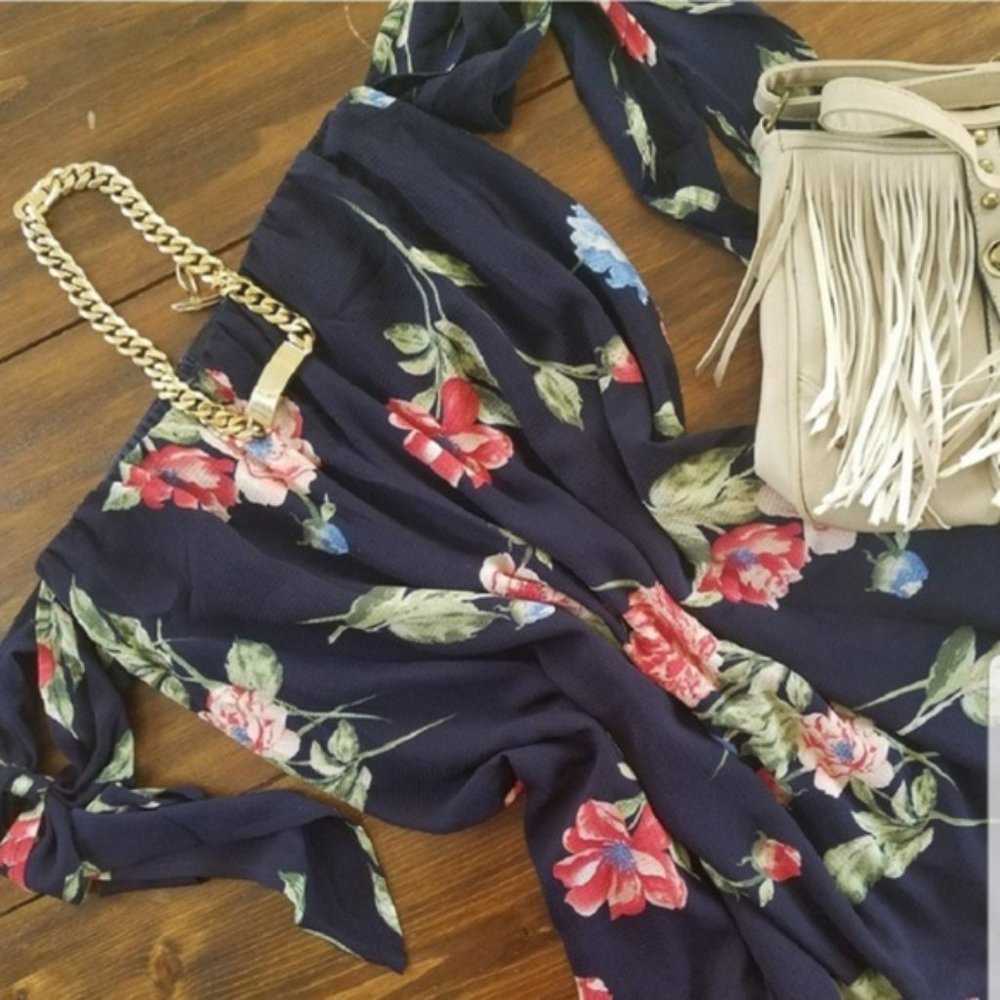 Mini Sleeveless Floral Navy Summer Dress Sexy
